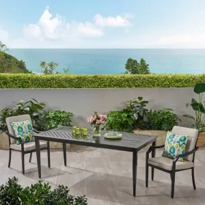 Outdoor 71 Inch Aluminum Rectangular Dining Table, Matte Black - NH553803 patio chairs, outdoor seating