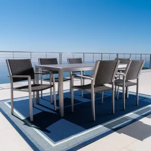 Outdoor 7Pc Grey Aluminum Dining Set w/ Glass Table Top - NH363003 patio chairs, outdoor seating