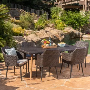 Outdoor 7Pc Multibrown Wicker Dining Set w/ Water Resistant Cushions - NH070103 patio chairs, outdoor seating