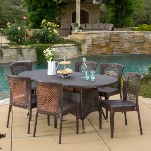 Outdoor 7pc Multibrown Wicker Round Dining Set - NH628592 patio chairs, outdoor seating