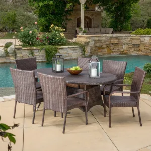 Outdoor 7pc Multibrown Wicker Round Dining Set - NH728592 patio chairs, outdoor seating