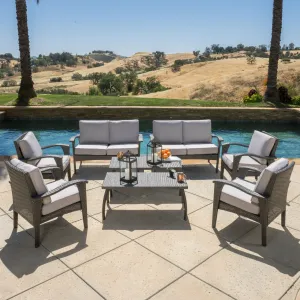Outdoor 8 Piece Gray Wicker Chat Set with Cushions - NH697592 patio chairs, outdoor seating