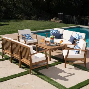 Outdoor 8 Seat Teak Finished Acacia Wood Sofa and Table Set - NH627303 patio chairs, outdoor seating