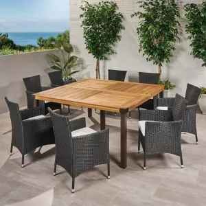 Outdoor 8 Seater Acacia Wood and Wicker Dining Set with Cushions - NH590013 patio chairs, outdoor seating