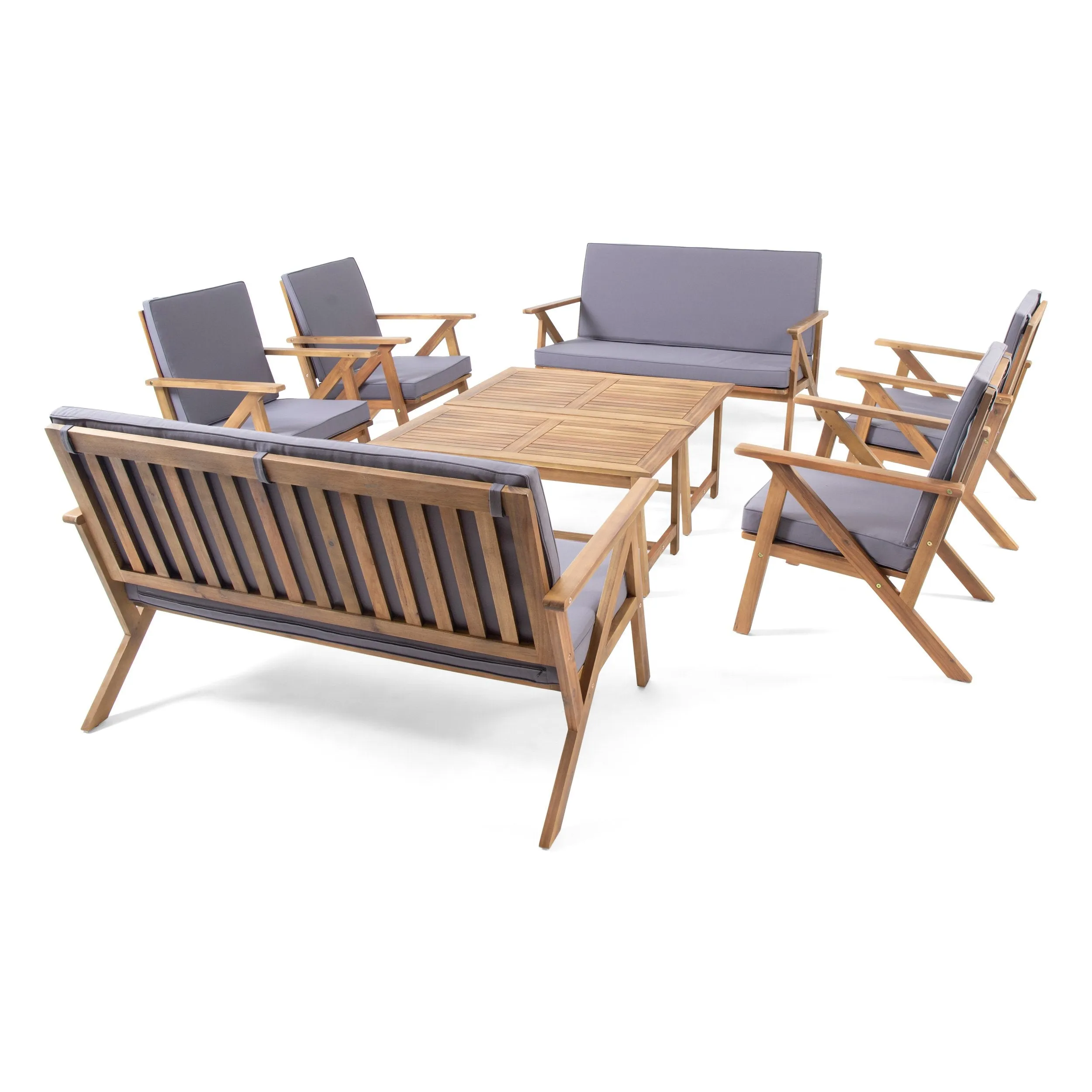 Outdoor 8 Seater Acacia Wood Chat Set with Coffee Table - NH326213 patio chairs, outdoor seating