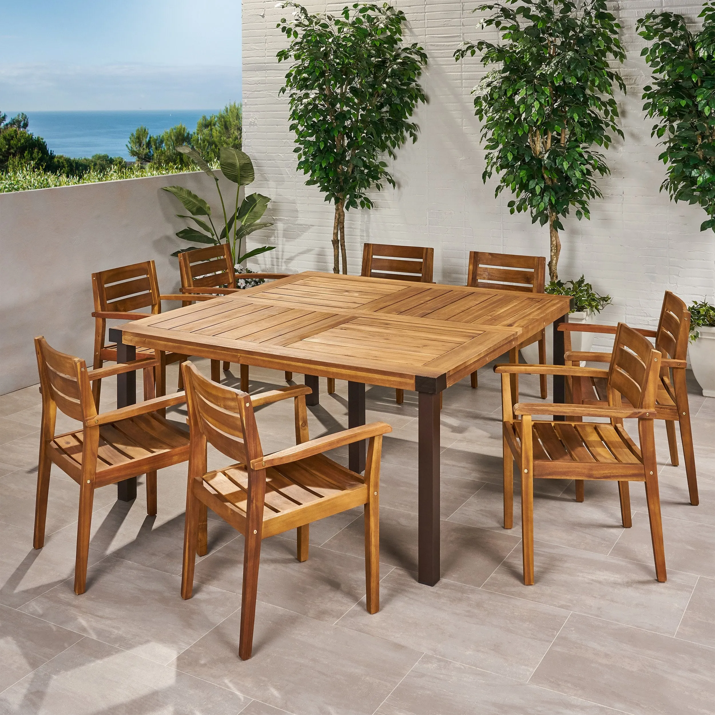 Outdoor 8 Seater Acacia Wood Dining Set - NH390013 patio chairs, outdoor seating