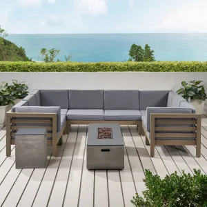 Outdoor 8 Seater Acacia Wood Sectional Sofa Set with Fire Pit and Tank Holder - NH564113 patio chairs, outdoor seating