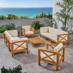 Outdoor 8 Seater Acacia Wood Sofa and Club Chair Set - NH024803 patio chairs, outdoor seating