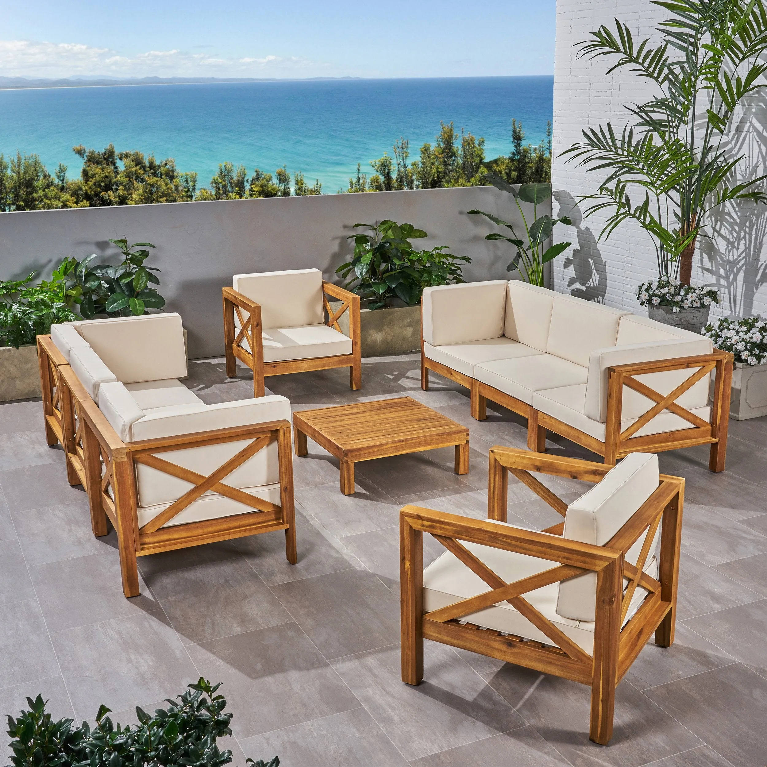 Outdoor 8 Seater Acacia Wood Sofa and Club Chair Set - NH024803 patio chairs, outdoor seating