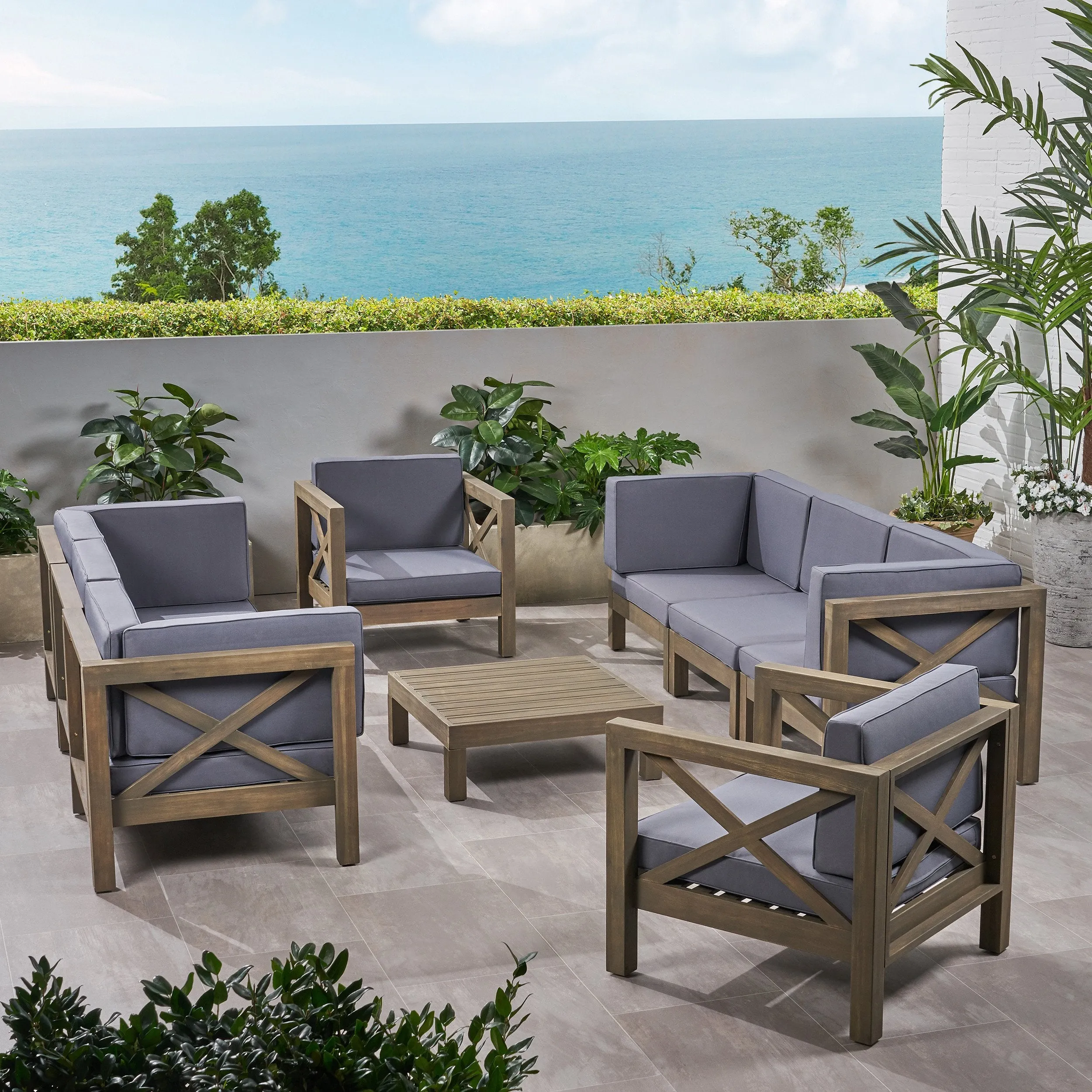 Outdoor 8 Seater Acacia Wood Sofa and Club Chair Set - NH024803