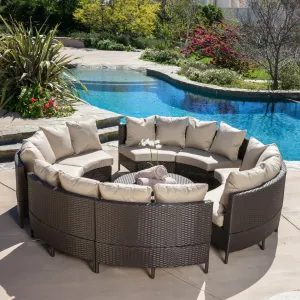 Outdoor 8 Seater Round Wicker Sectional Sofa Set with Coffee Tables - NH257592 patio chairs, outdoor seating