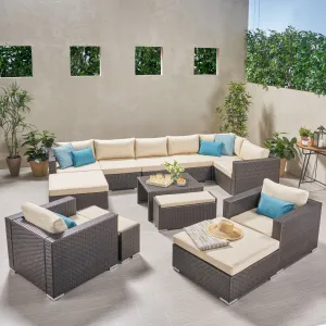 Outdoor 8 Seater V Shaped Wicker Sectional Sofa Chat Set with Ottomans - NH779903 patio chairs, outdoor seating