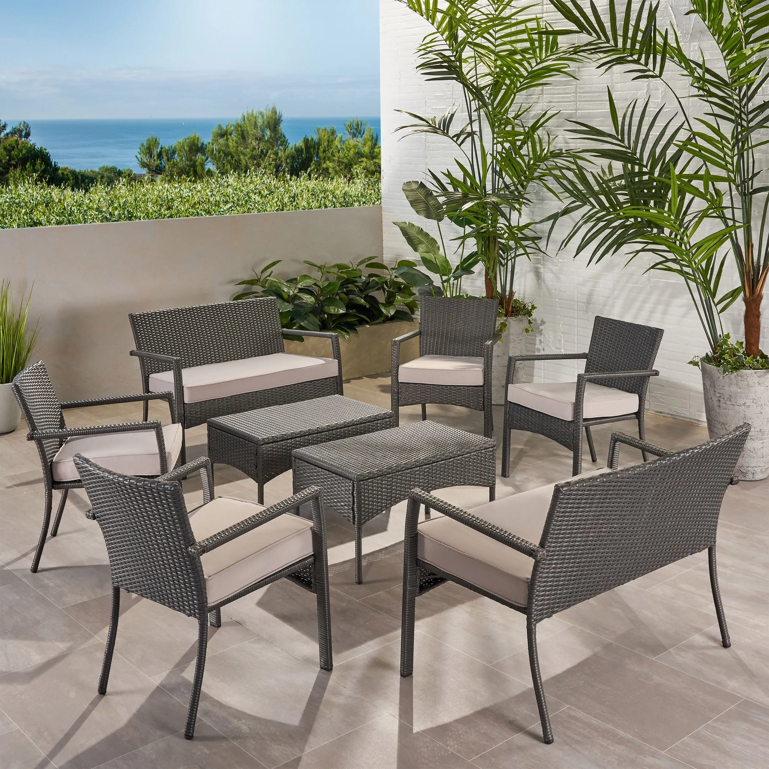 Outdoor 8 Seater Wicker Chat Set with Cushions - NH209903 patio chairs, outdoor seating