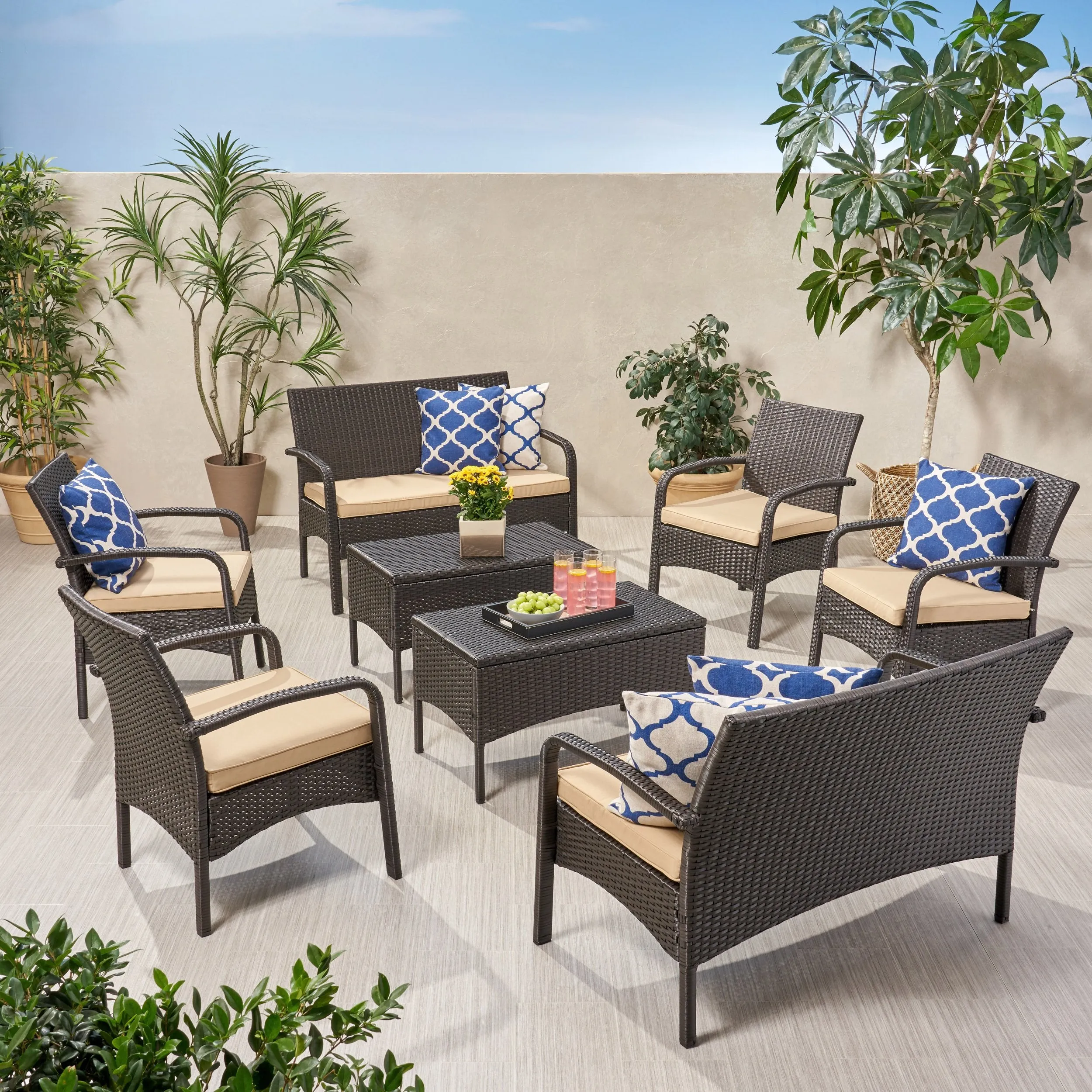 Outdoor 8 Seater Wicker Chat Set with Cushions - NH409903 patio chairs, outdoor seating