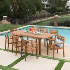 Outdoor 9 Piece Acacia Wood Dining Set with Expandable Dining Table - NH375303 patio chairs, outdoor seating
