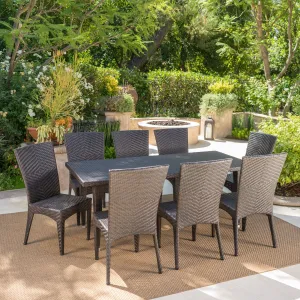 Outdoor 9 Piece Multi-Brown Wicker Dining Set - NH335103 patio chairs, outdoor seating