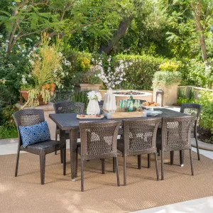 Outdoor 9 Piece Multi-brown Wicker Dining Set - NH435103 patio chairs, outdoor seating