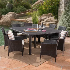 Outdoor 9 Piece Multi-brown Wicker Square Dining Set - NH329303 patio chairs, outdoor seating