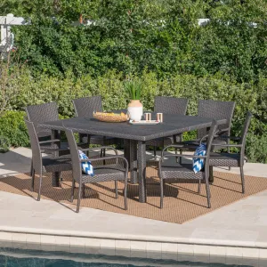Outdoor 9 Piece Stacking Wicker Square Dining Set - NH919303 patio chairs, outdoor seating