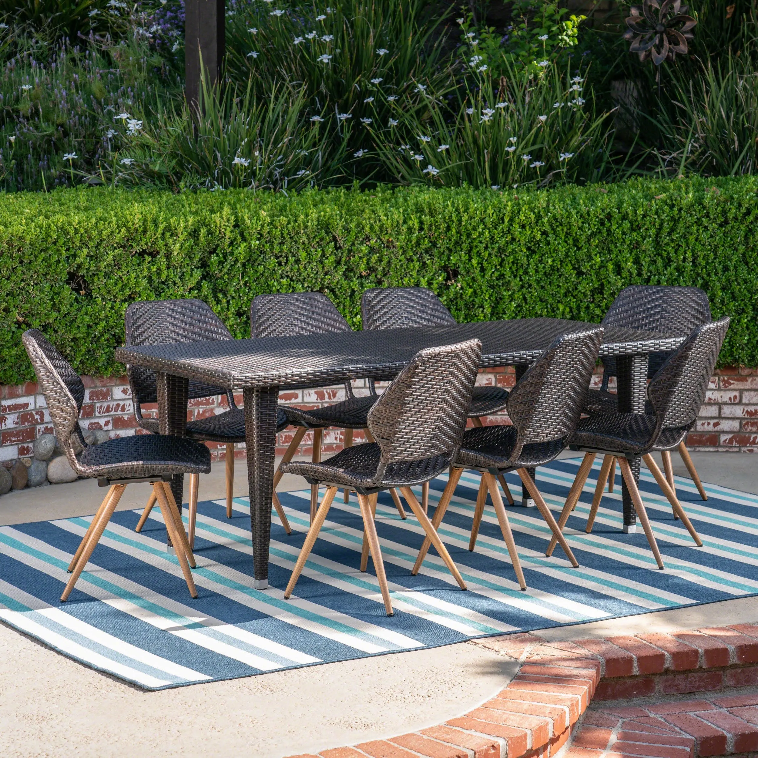 Outdoor 9 Piece Wicker Dining Set, Multibrown - NH047403 patio chairs, outdoor seating