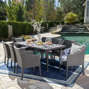 Outdoor 9 Piece Wicker Dining Set with Water Resistant Cushions - NH323203 patio chairs, outdoor seating