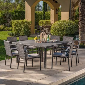Outdoor 9 Piece Wicker Dining Set with Water Resistant Cushions - NH419303 patio chairs, outdoor seating