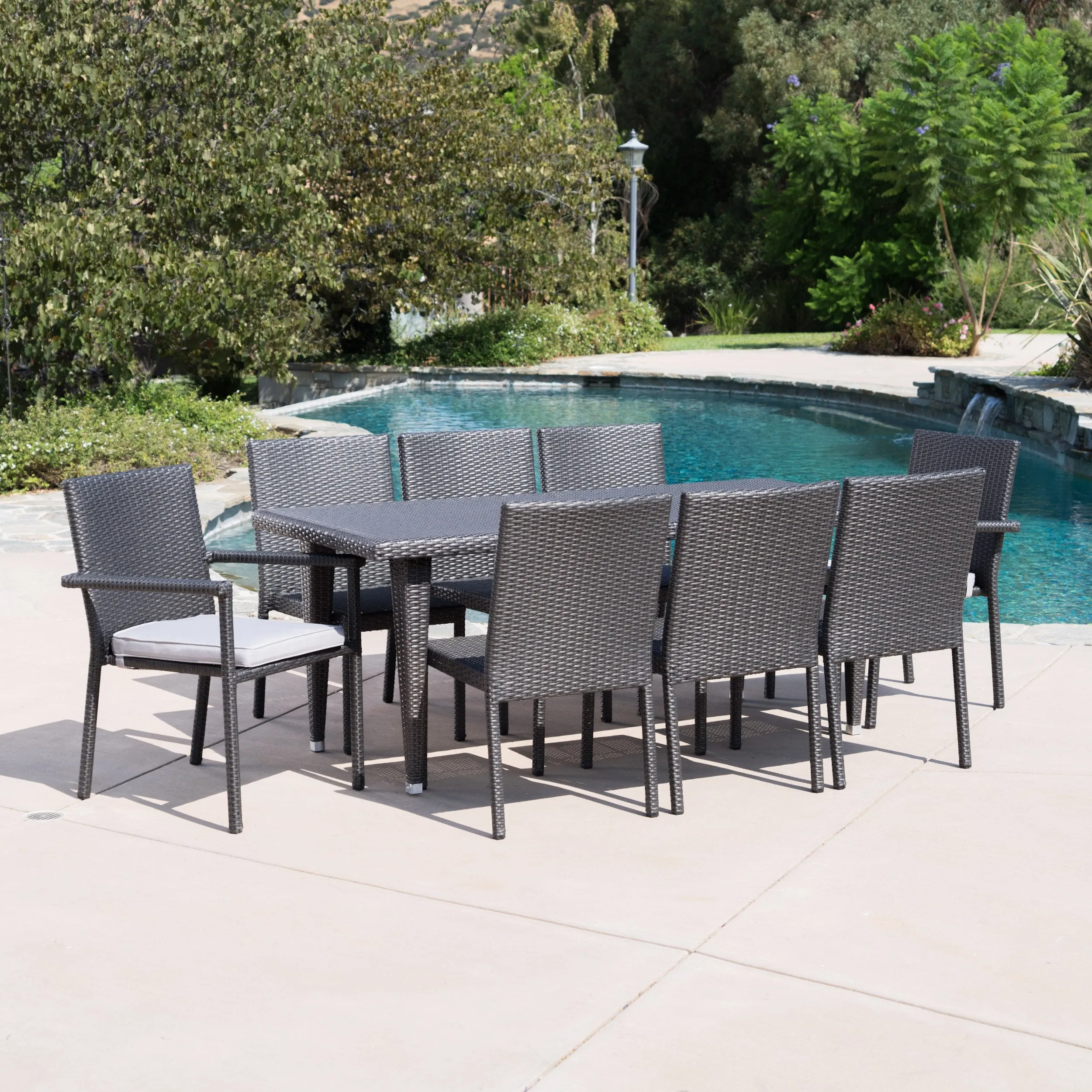 Outdoor 9 Piece Wicker Dining Set with Water Resistant Cushions - NH496203 patio chairs, outdoor seating