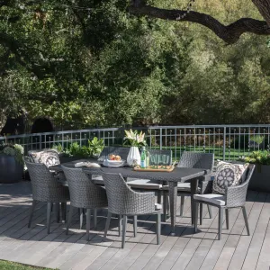 Outdoor 9 Piece Wicker Rectangular Dining Set with Water Resistant Cushions - NH764203 patio chairs, outdoor seating