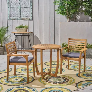 Outdoor Acacia 2-Seater Bistro Set with Cushions and 28" Round Table with Closed Legs - NH832703 patio chairs, outdoor seating
