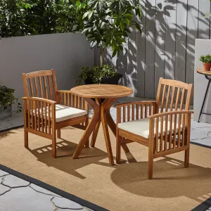 Outdoor Acacia 2-Seater Bistro Set with Cushions and 28" Round Table with X-Legs - NH512703 patio chairs, outdoor seating