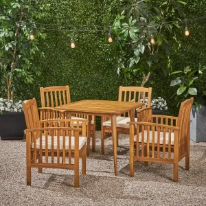 Outdoor Acacia 4-Seater Dining Set with Cushions and 36" Square Table with Straight Legs - NH612703 patio chairs, outdoor seating