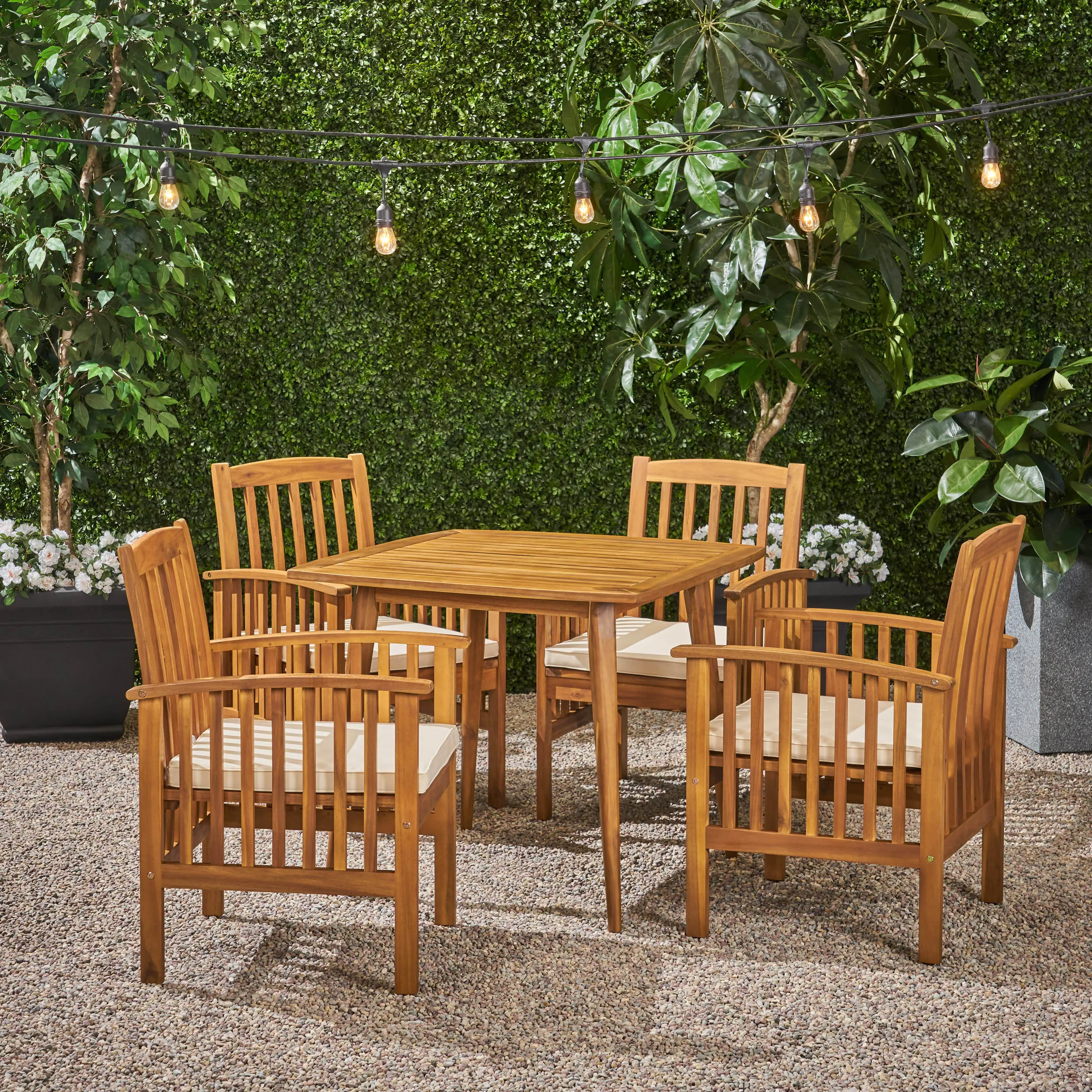 Outdoor Acacia 4-Seater Dining Set with Cushions and 36" Square Table with Straight Legs - NH612703 patio chairs, outdoor seating