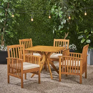 Outdoor Acacia 4-Seater Dining Set with Cushions and 36" Square Table with X-Legs - NH712703 patio chairs, outdoor seating
