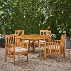 Outdoor Acacia 4-Seater Dining Set with Cushions and 47" Round Table with Straight Legs - NH812703 patio chairs, outdoor seating