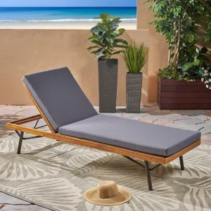 Outdoor Acacia and Eucalyptus Chaise Lounge, Teak Finish and Dark Gray - NH920603 patio chairs, outdoor seating