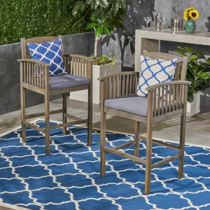 Outdoor Acacia Barstools, Gray Finish and Dark (Set of 2) - NH840603 patio chairs, outdoor seating