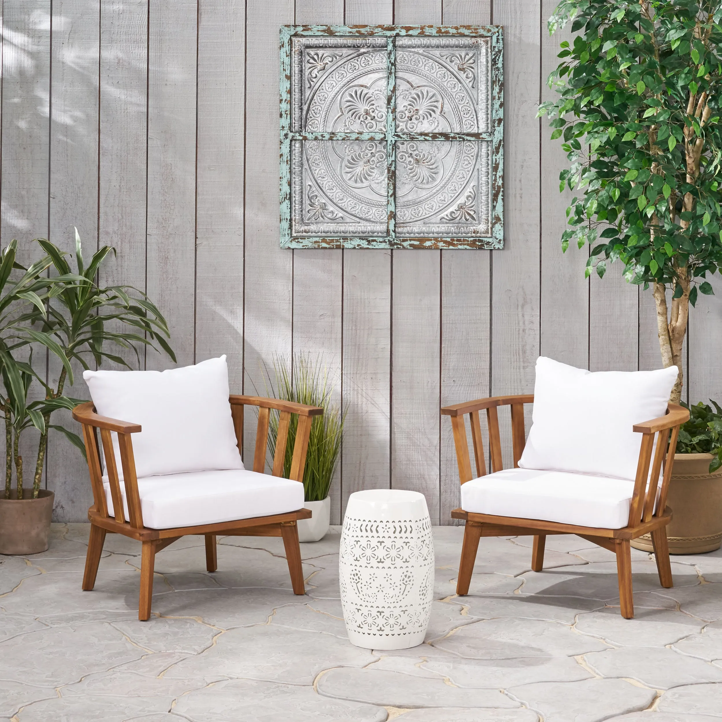 Outdoor Acacia Wood 2 Seater Club Chairs and Side Table Set - NH626903 patio chairs, outdoor seating
