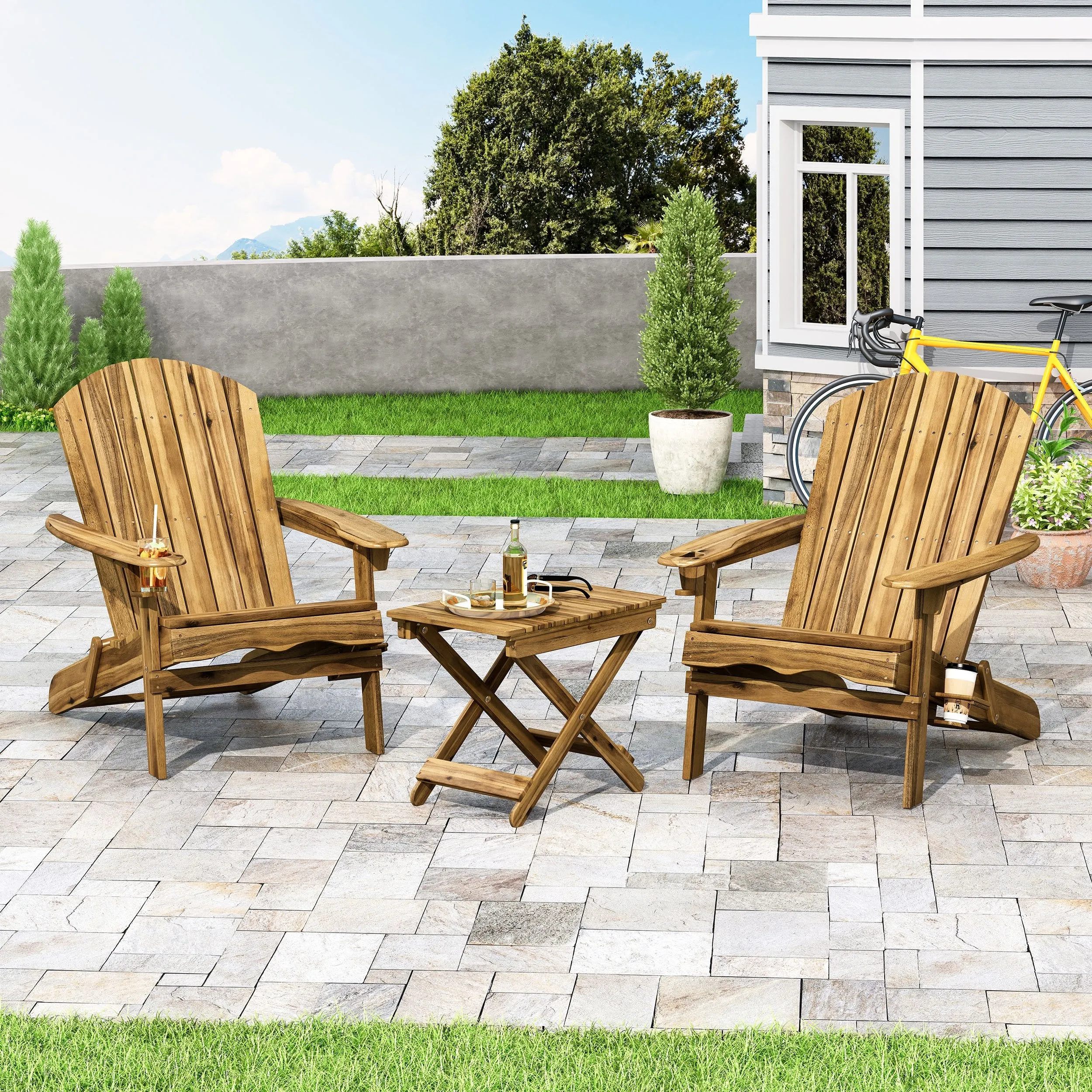 Outdoor Acacia Wood 2 Seater Folding Chat Set - NH358213 patio chairs, outdoor seating