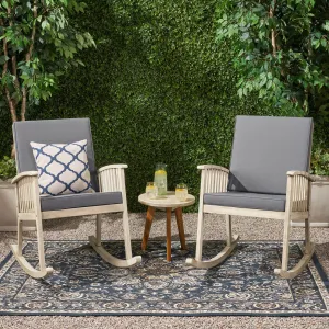 Outdoor Acacia Wood 2 Seater Rocking Chairs and Side Table Set - NH496903 patio chairs, outdoor seating