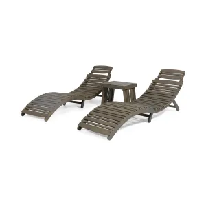 Outdoor Acacia Wood 3 Piece Chaise Lounge Set - NH847213 patio chairs, outdoor seating