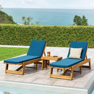 Outdoor Acacia Wood 3 Piece Chaise Lounge Set with Water-Resistant Cushions - NH927213 patio chairs, outdoor seating