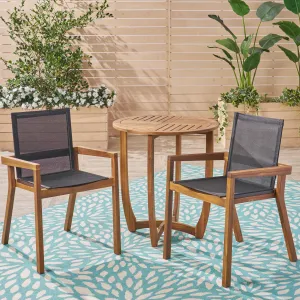 Outdoor Acacia Wood 3 Piece Dining Set with Mesh Seats - NH259603 patio chairs, outdoor seating
