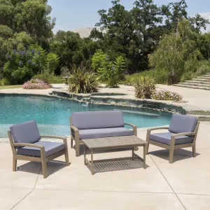 Outdoor Acacia Wood 4 Piece Chat Set w/ Water Resistant Cushions - NH121103 patio chairs, outdoor seating