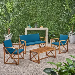 Outdoor Acacia Wood 4 Piece Chat Set with Cushions - NH707703 patio chairs, outdoor seating