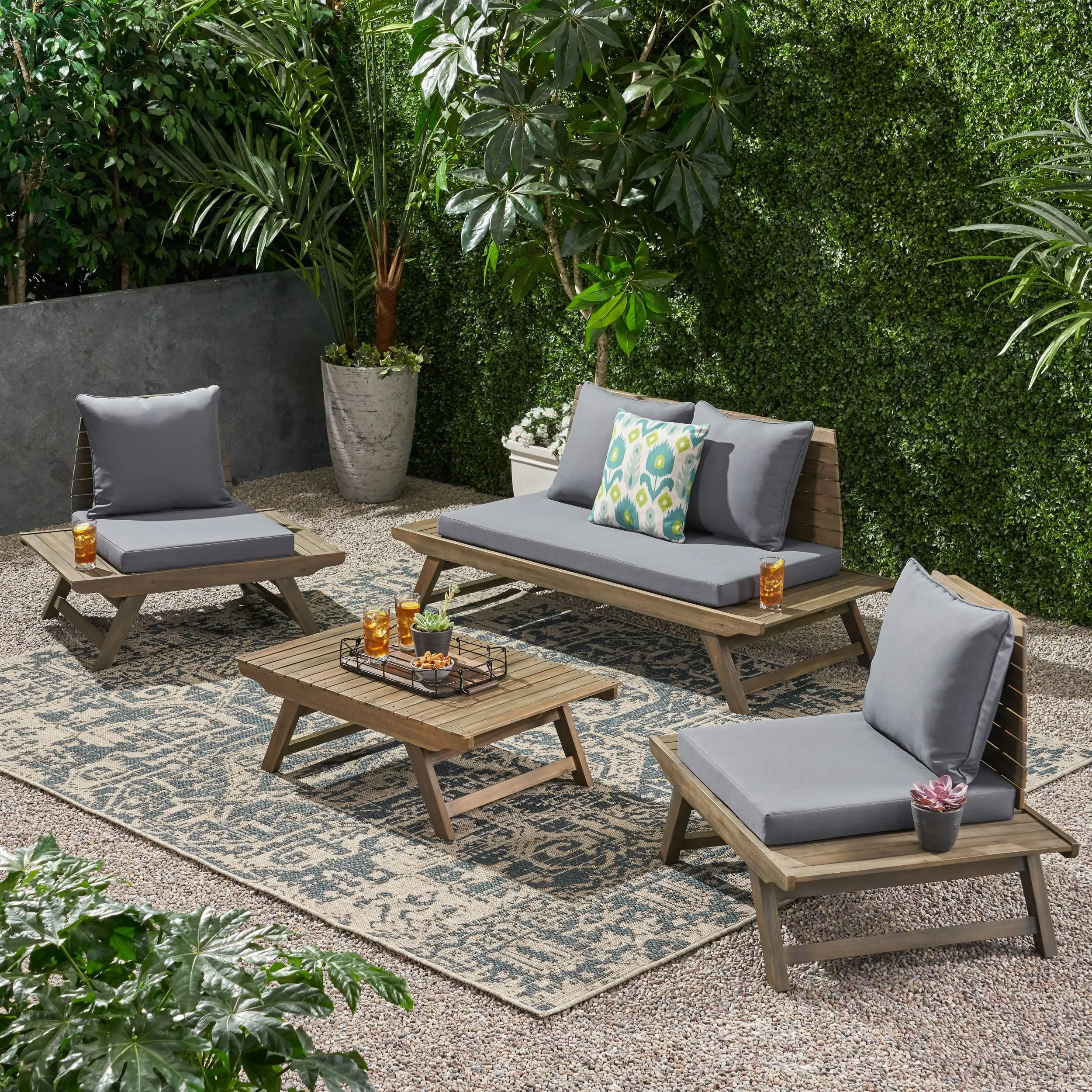 Outdoor Acacia Wood 4 Seater Chat Set - NH166903 patio chairs, outdoor seating
