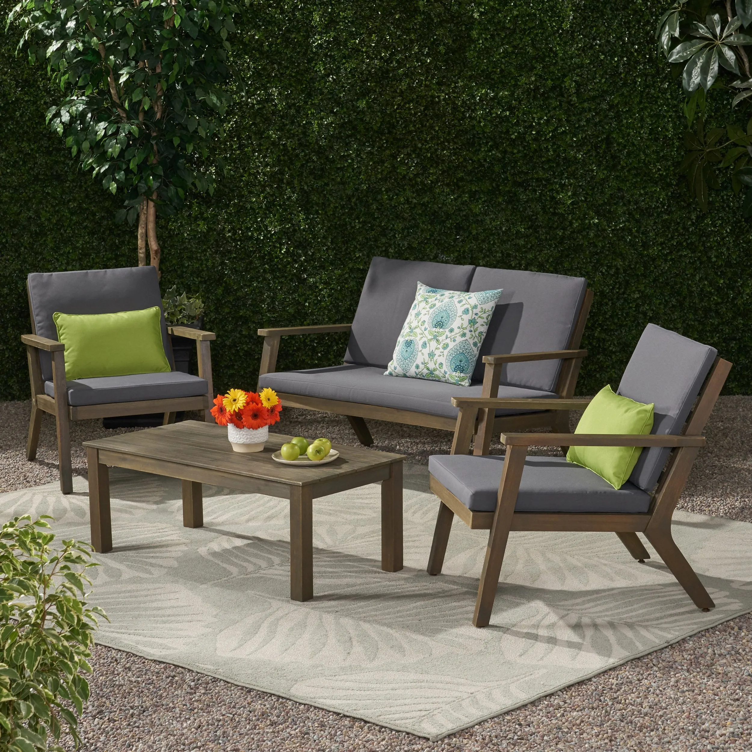 Outdoor Acacia Wood 4 Seater Chat Set with Cushions - NH051213 patio chairs, outdoor seating