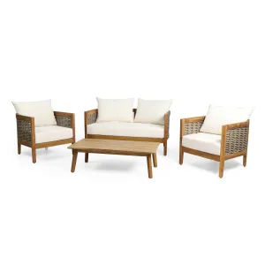 Outdoor Acacia Wood 4 Seater Chat Set with Cushions - NH279313 patio chairs, outdoor seating