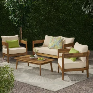 Outdoor Acacia Wood 4 Seater Chat Set with Cushions - NH993213 patio chairs, outdoor seating