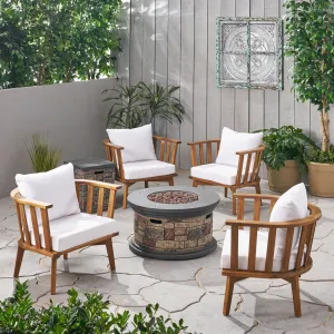 Outdoor Acacia Wood 4 Seater Club Chairs and Fire Pit Set - NH026903 patio chairs, outdoor seating