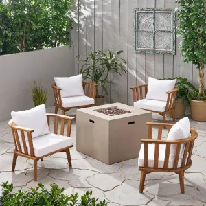 Outdoor Acacia Wood 4 Seater Club Chairs and Fire Pit Set - NH036903 patio chairs, outdoor seating